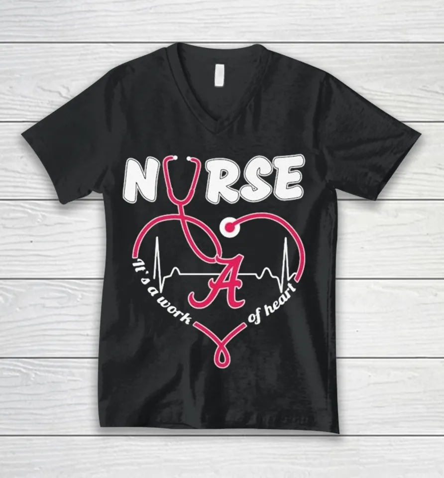 Alabama Crimson Tide Nurse It’s A Work Of Heart Stethoscope V-Neck T Shirt