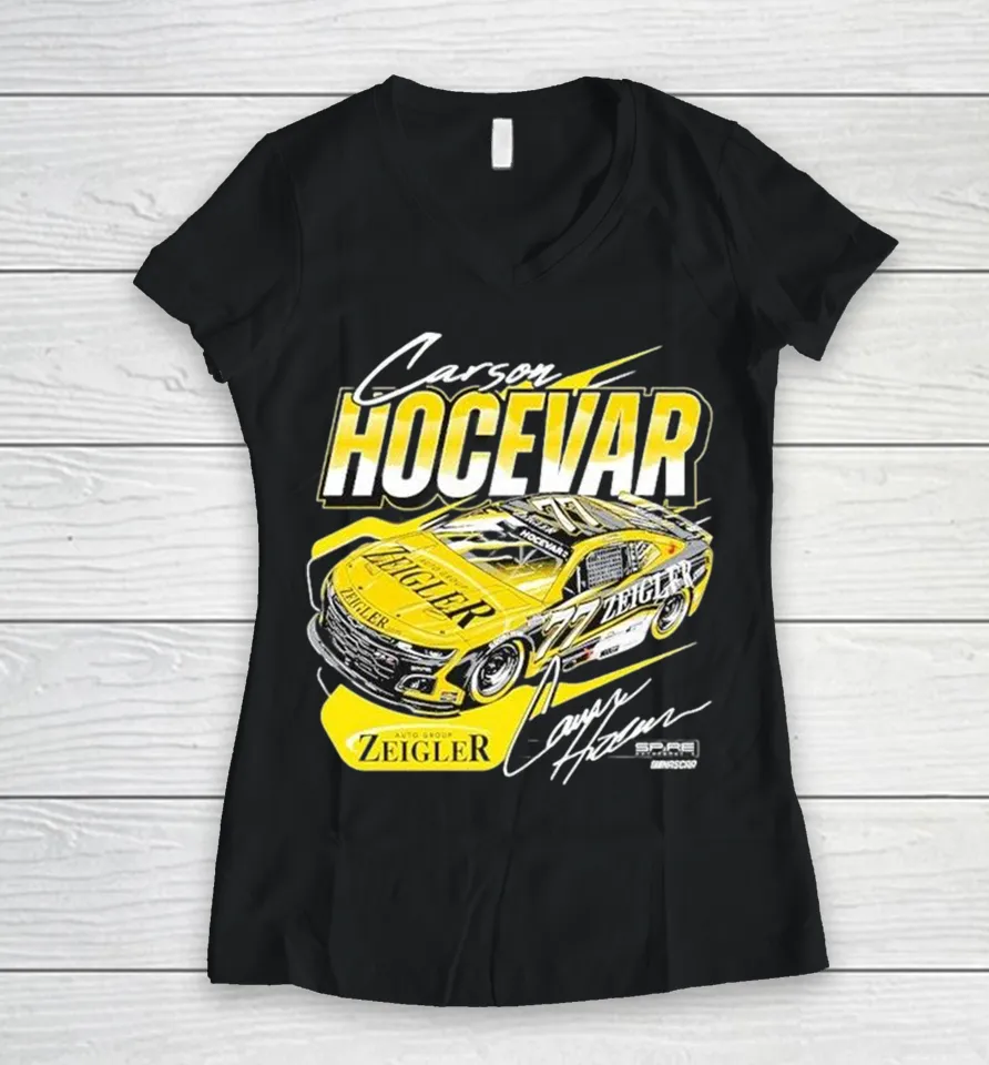 Carson Hocevar Auto Group Zeigler #77 Nascar Women V-Neck T-Shirt Carson Hocevar Auto Group Zeigler #77 Nascar Women V-Neck T-Shirt