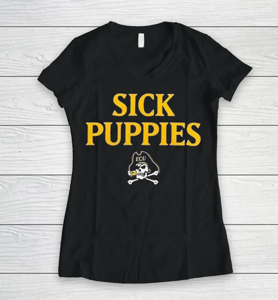 East Carolina Pirates Sick Puppies Women V-Neck T Shirt
