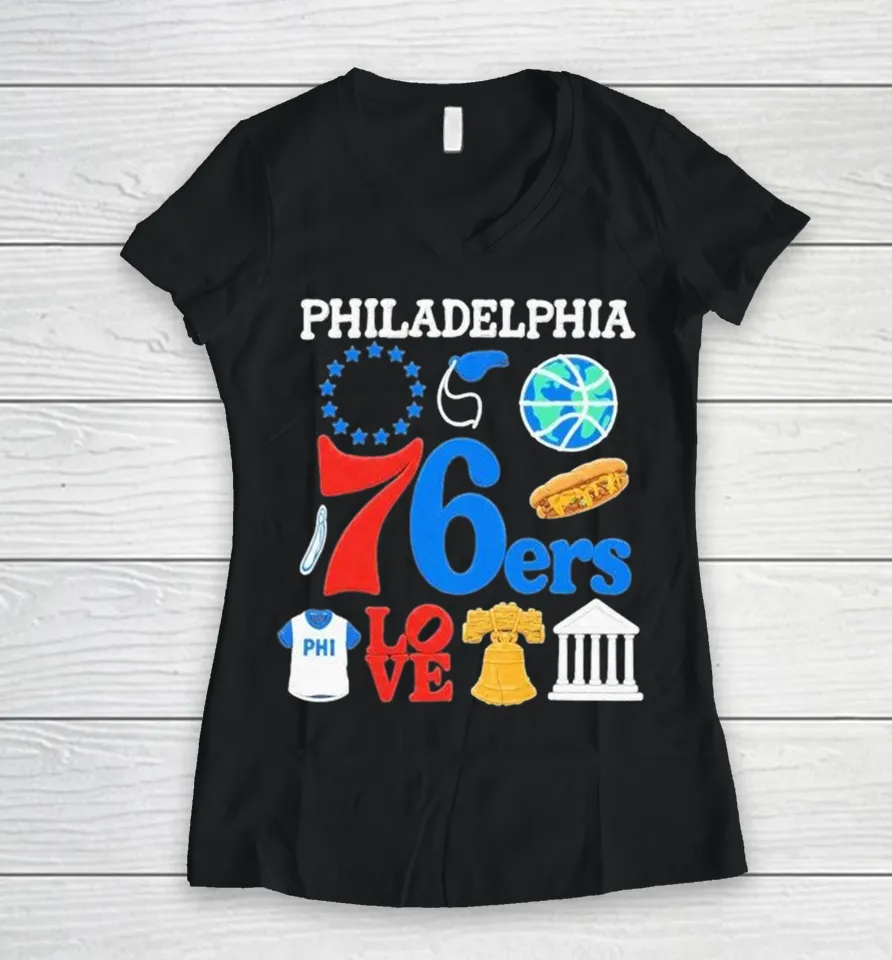 Joel Embiid Wearing Philadelphia 76ers Philly Everything Women V-Neck T Shirt