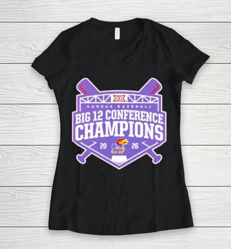 Kansas Jayhawks Big 12 Baseball Regular Season Champions 2026 Women V-Neck T Shirt