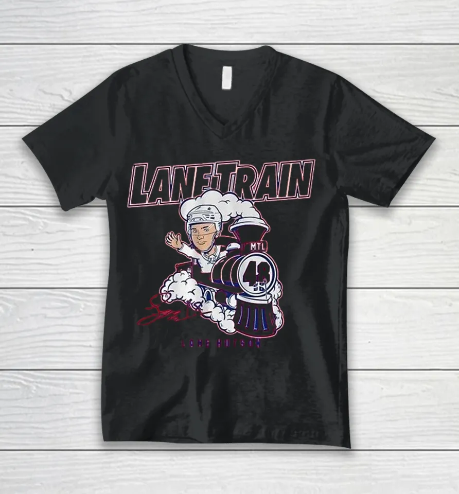 Lane Hutson Lane Train Montreal Canadiens V-Neck T Shirt