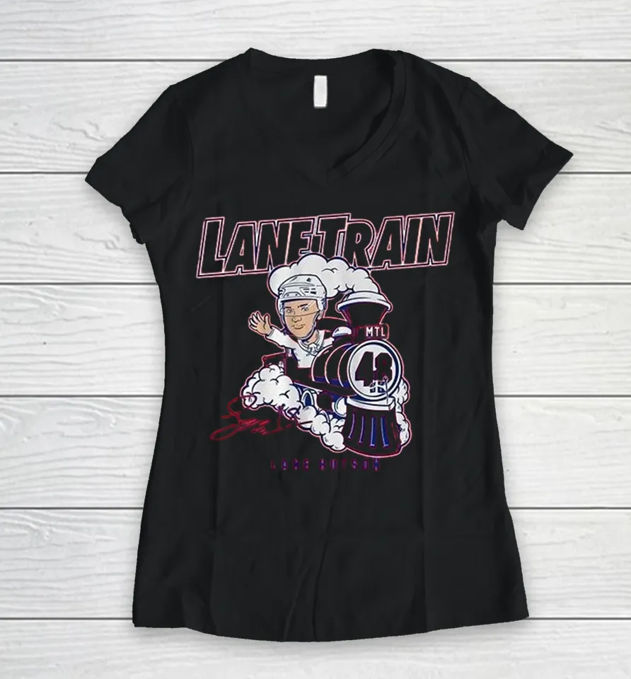 Lane Hutson Lane Train Montreal Canadiens Women V-Neck T Shirt