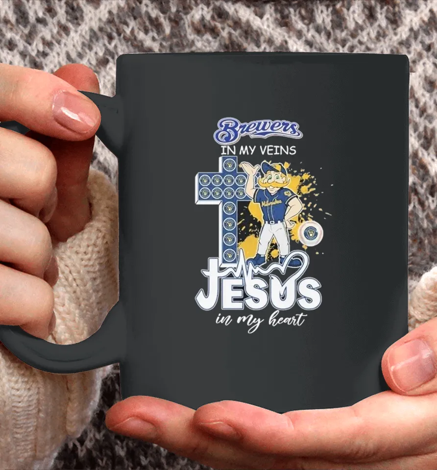 Milwaukee Brewers In My Veins Jesus In My Heart Mascot Coffee Mug