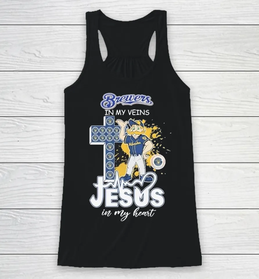 Milwaukee Brewers In My Veins Jesus In My Heart Mascot Racerback Tank