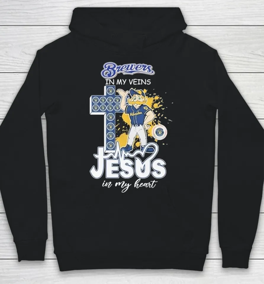 Milwaukee Brewers In My Veins Jesus In My Heart Mascot Hoodie