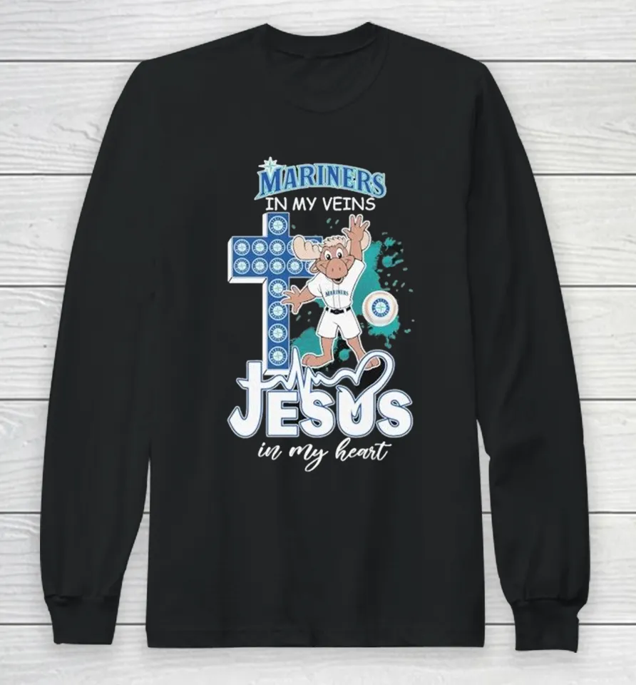 Seattle Mariners In My Veins Jesus In My Heart Mascot Long Sleeve T Shirt
