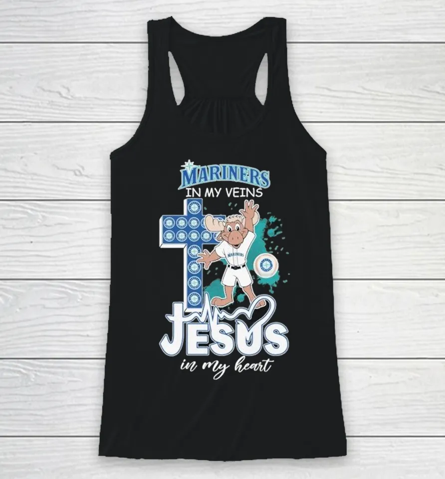 Seattle Mariners In My Veins Jesus In My Heart Mascot Racerback Tank