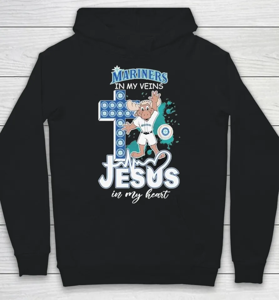 Seattle Mariners In My Veins Jesus In My Heart Mascot Hoodie