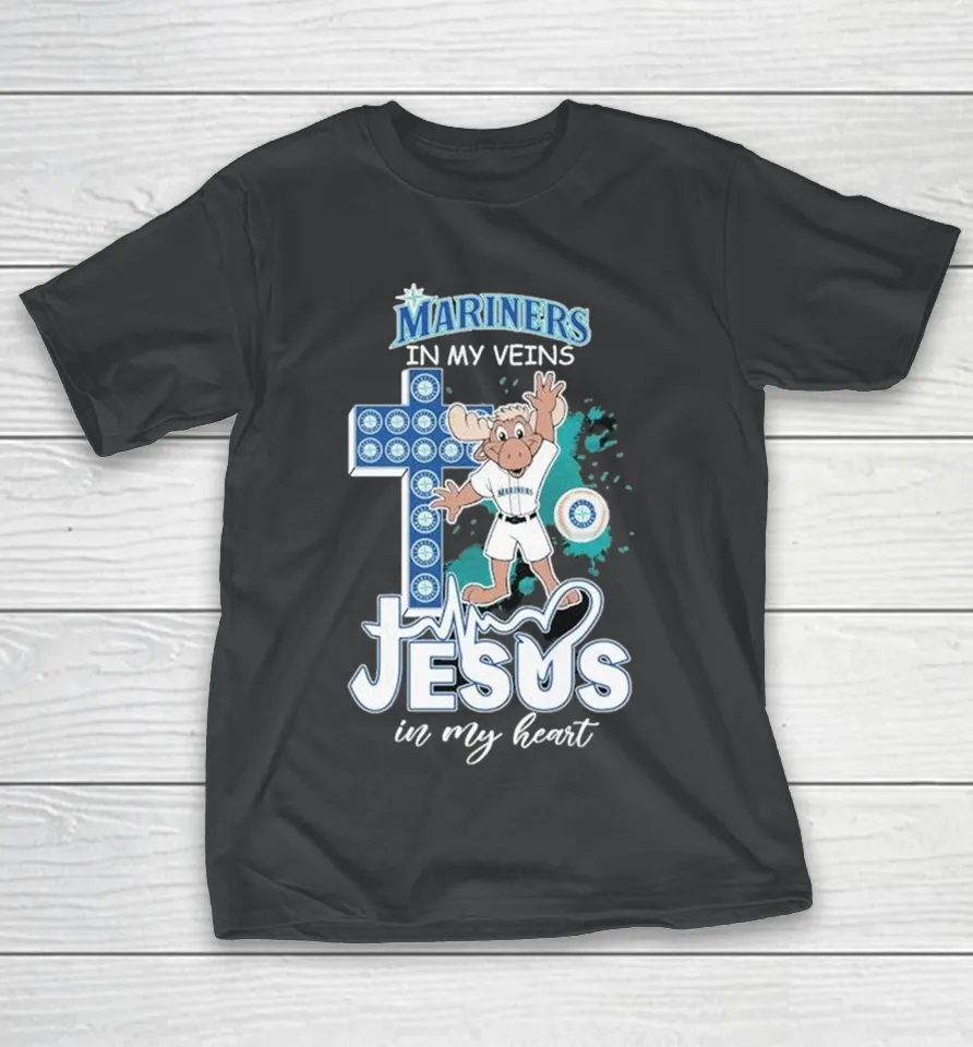 Seattle Mariners In My Veins Jesus In My Heart Mascot Shirt Seattle Mariners In My Veins Jesus In My Heart Mascot Shirt
