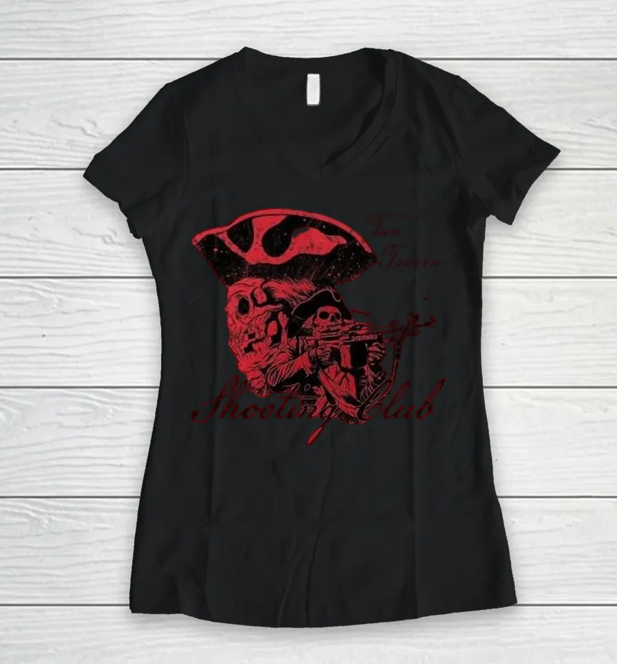 Tun Tavern Shooting Club Skull Women V-Neck T Shirt